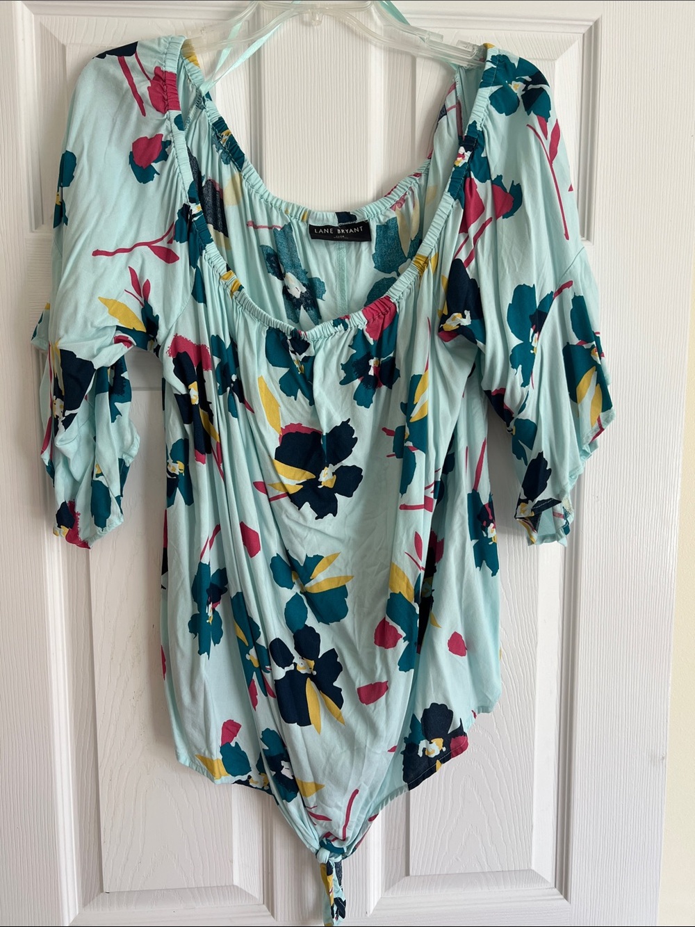 Lane Bryant Mint Floral Tie-Hem Blouse